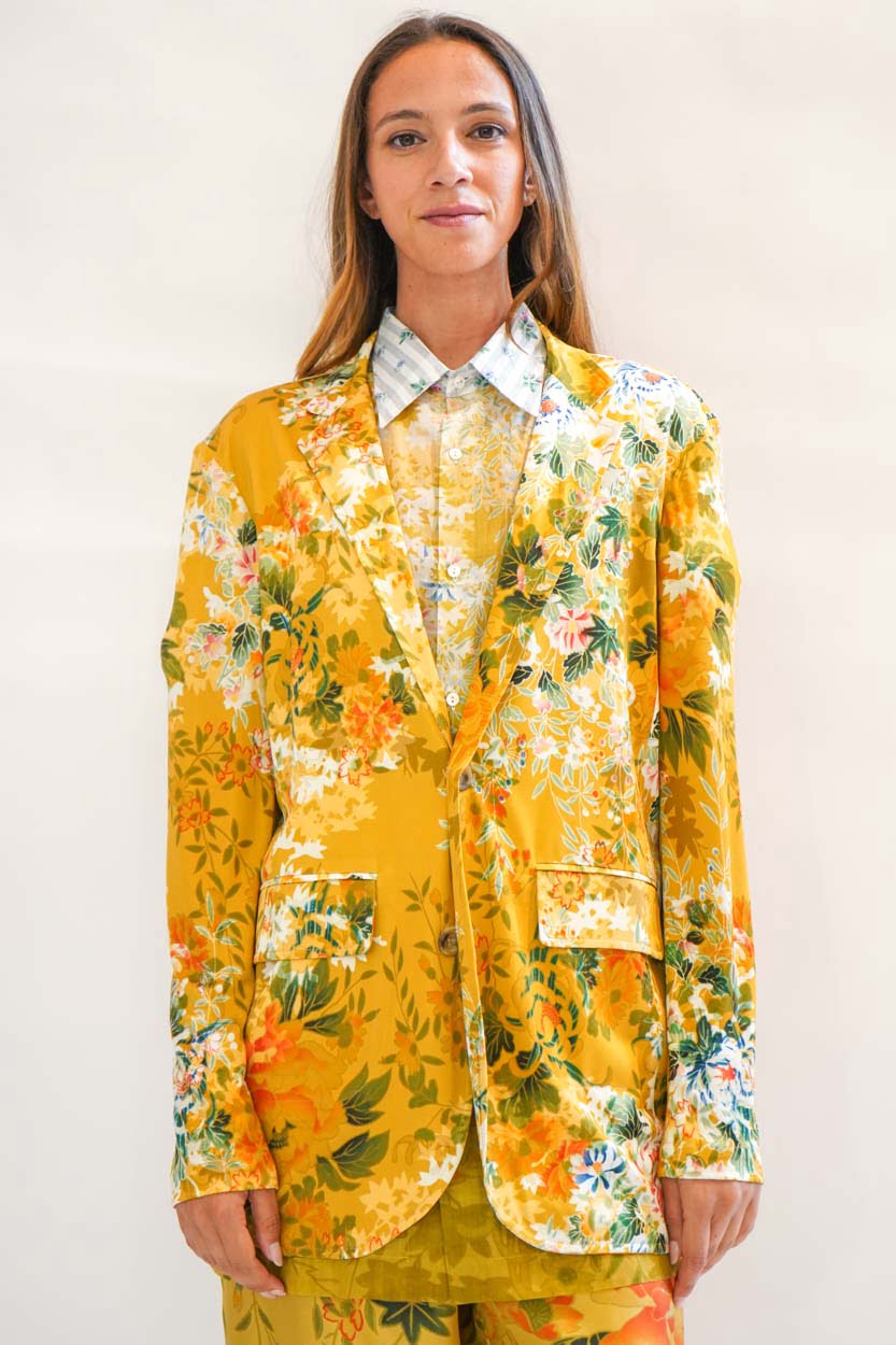 Giacca jersey seta stampa prato fiori
