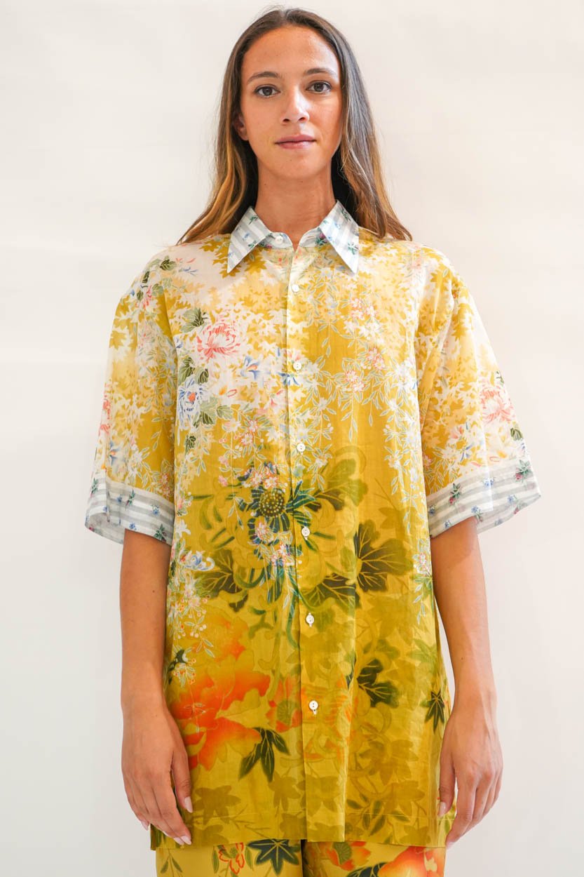 Camicia mussola di cotone stampa prato fiori