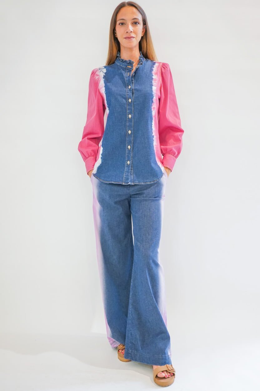 Camicia chambray stretch vertical tie dye