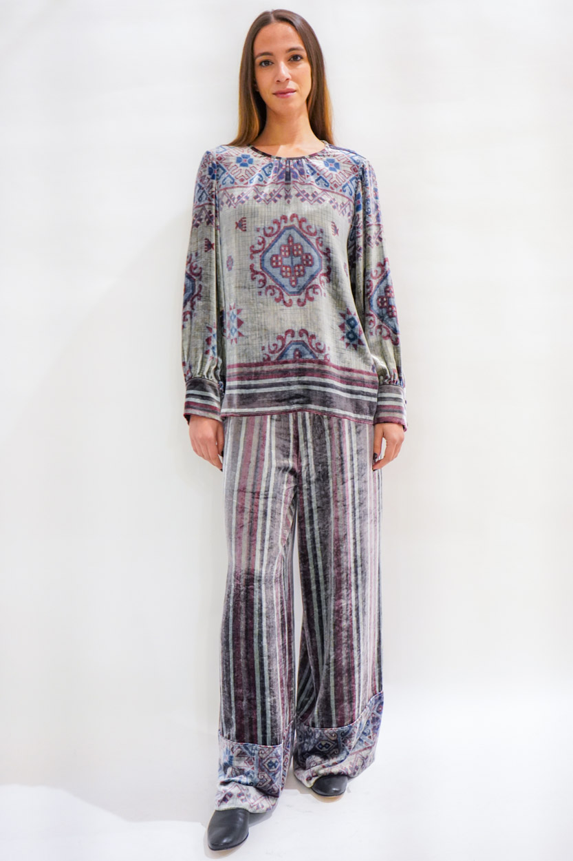 Pantalone velluto righe con bordo kilim