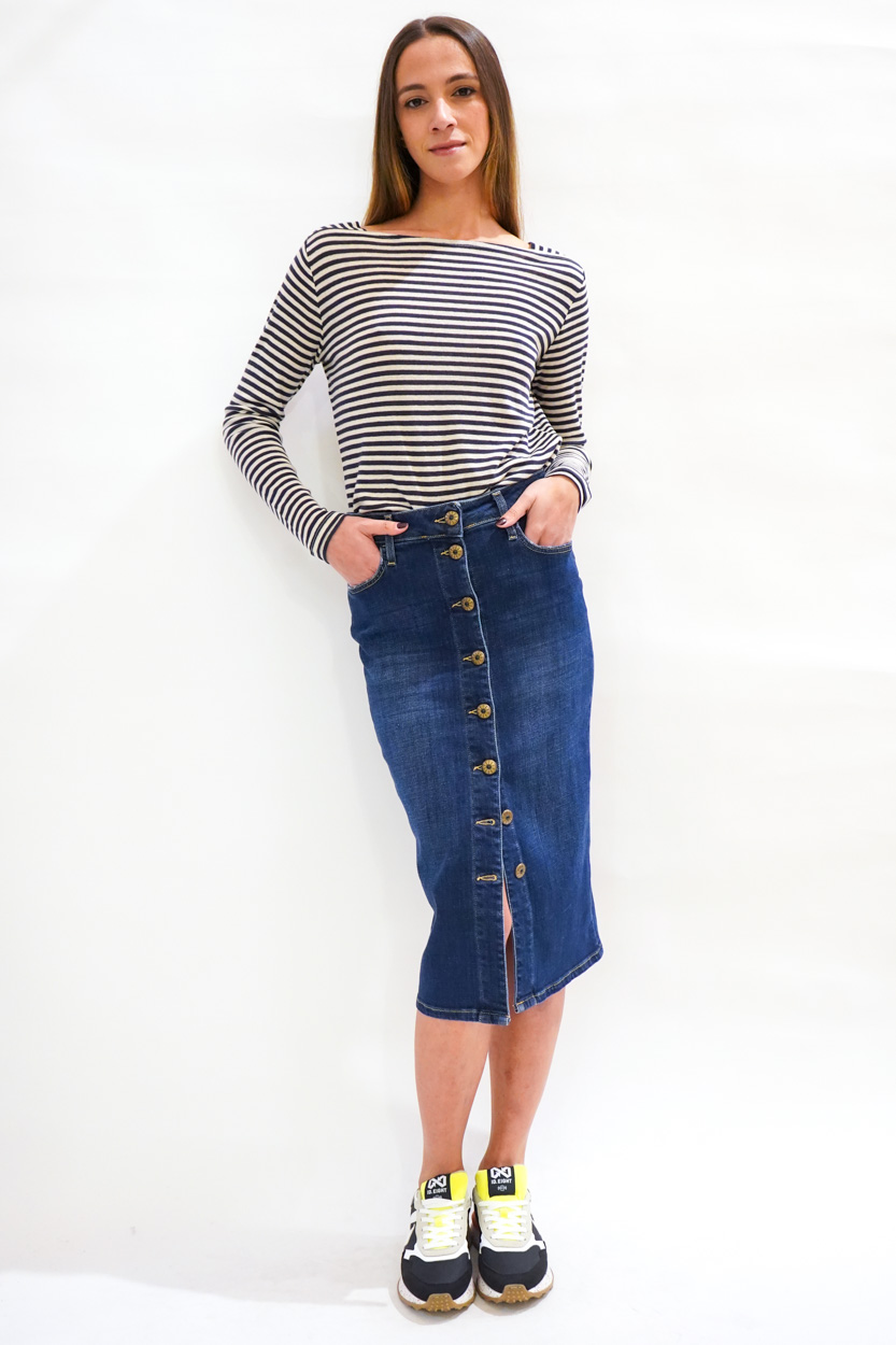 Gonna tubino longuette con bottoni denim cross davanti