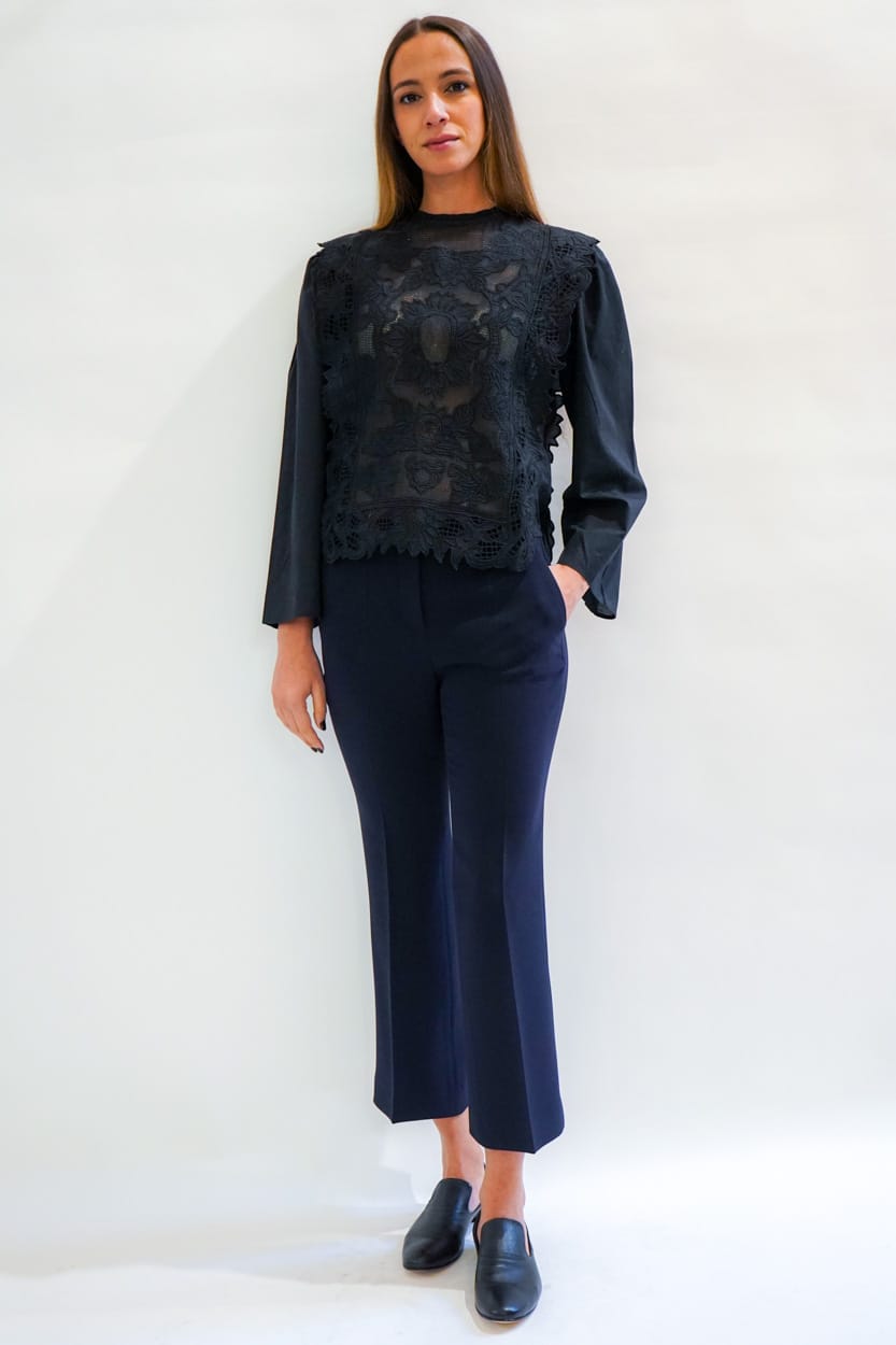 Blusa corta girocollo organza cotone ricamato all over