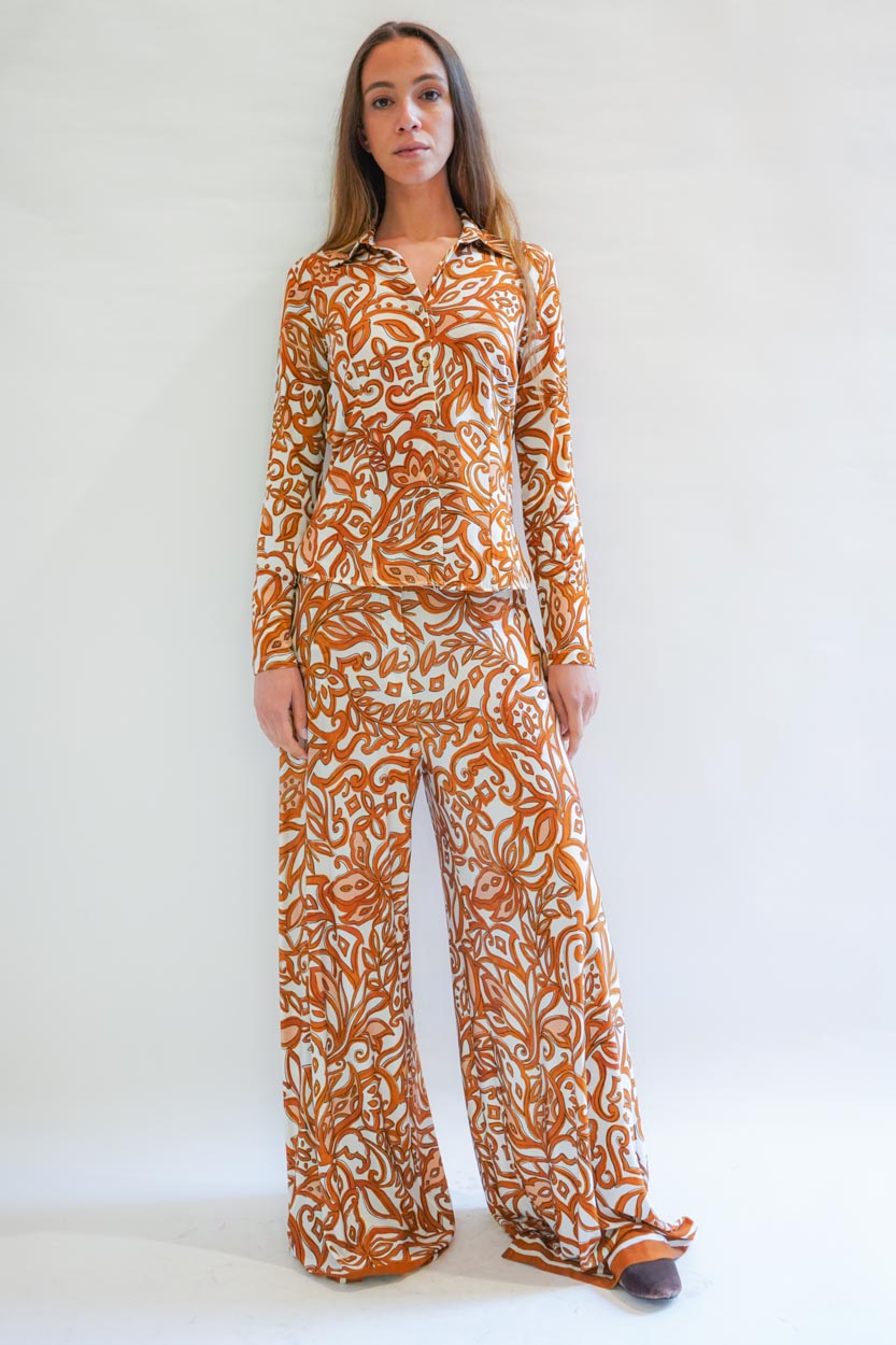 Pantalone jersey con elastico fantasia ramage
