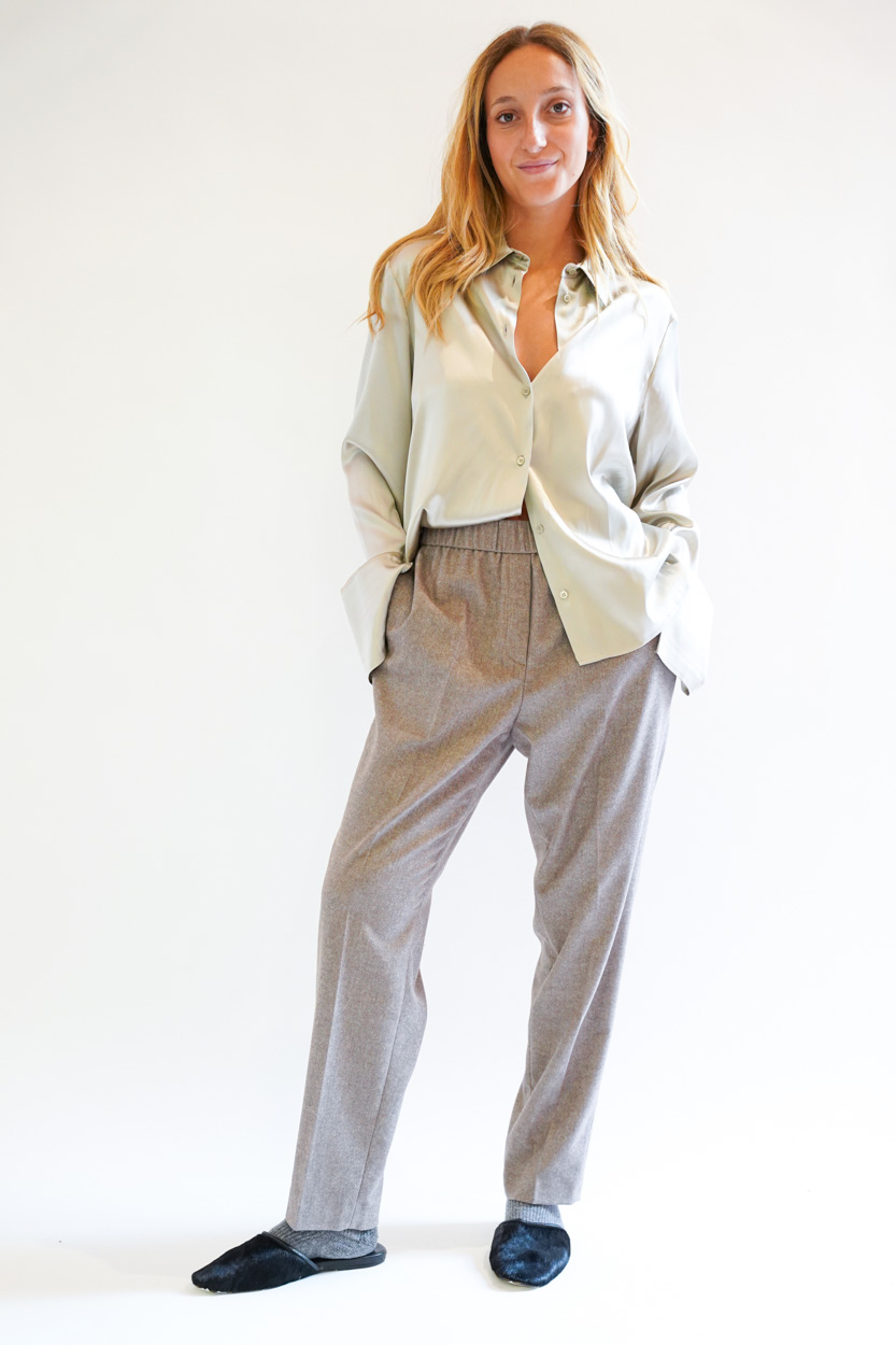 Pantalone elastico comodo fondo stretto misto lana