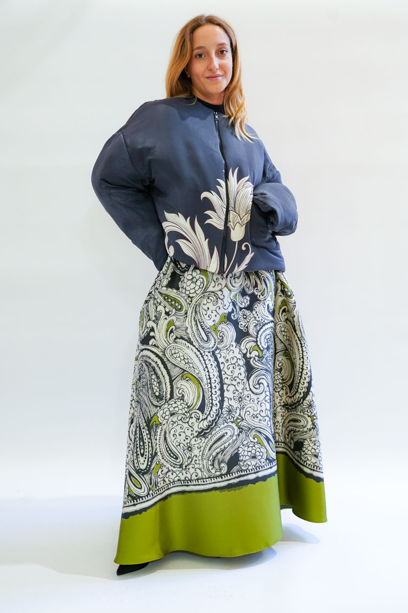Bomber trapuntato seta con fiore