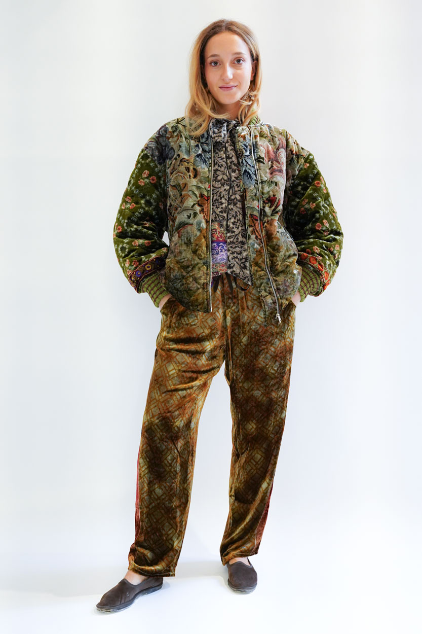 Bomber velluto polsi in lana stampa flower