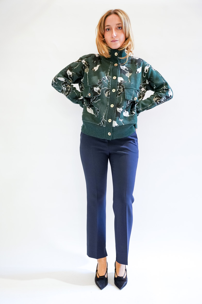 Bomber cardigan lana jaquard fiori