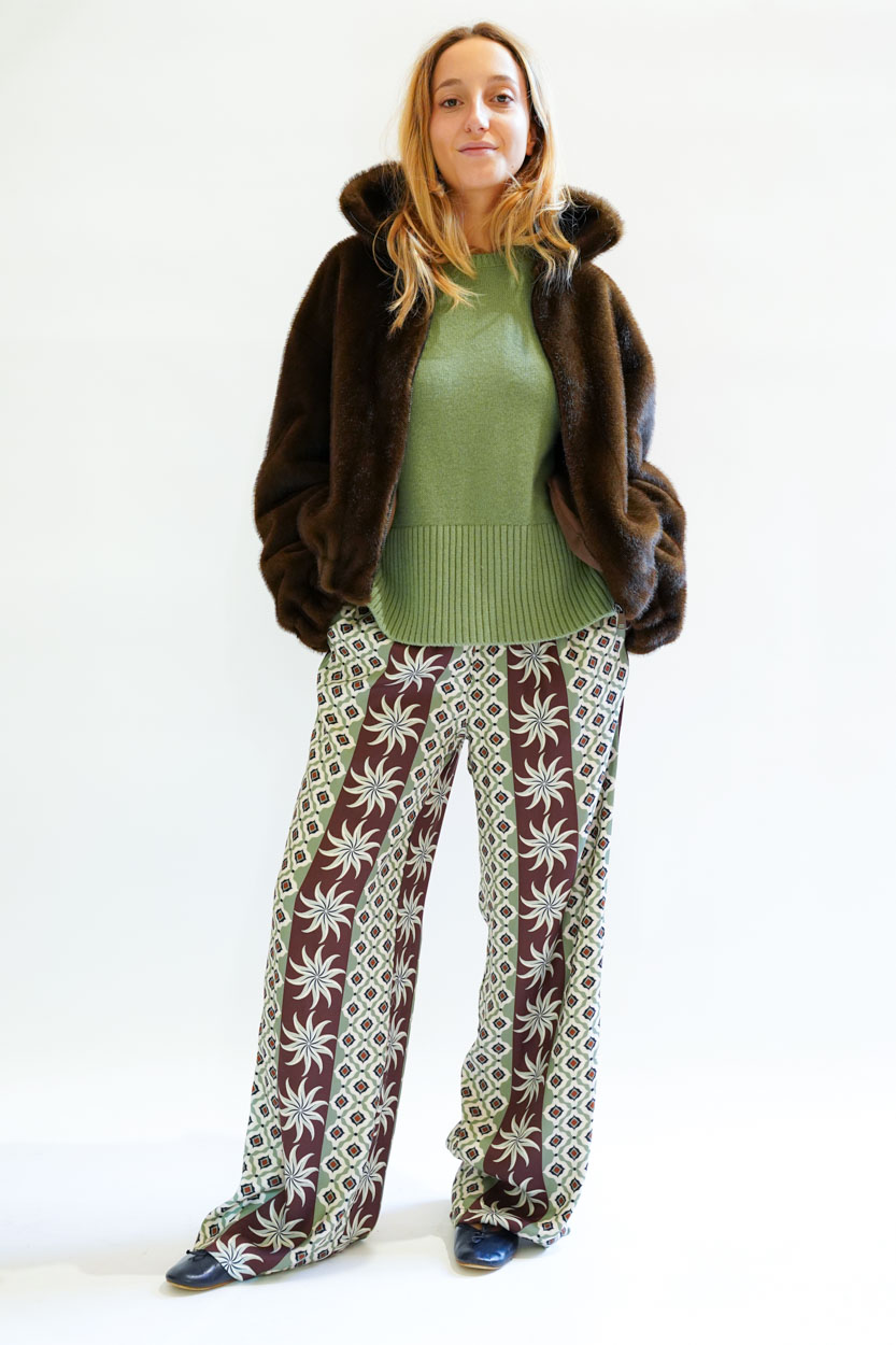 Pantalone viscosa fantasia flower cravatta