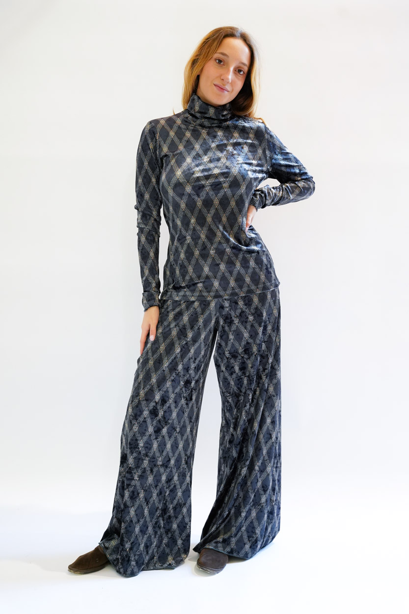 Pantalone ciniglia fantasia spina pesce